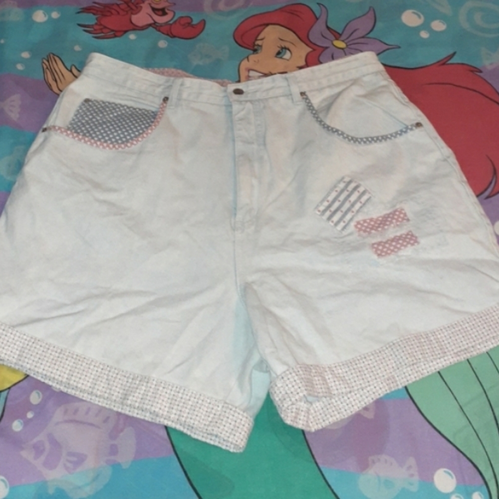80s Steffano International Denim Patchwork Shorts - image 1
